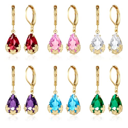 Dangle Earrings for Women Multicolor Crystal Drop Earrings Set Leverback Teardrop Earrings 925 Silver and 14K Gold Plated Hypoallergenic Fashion Cubic Zirconia Dangle Earrings Trendy Jewelry Gifts for Women - style: Teardrop Set-G 2