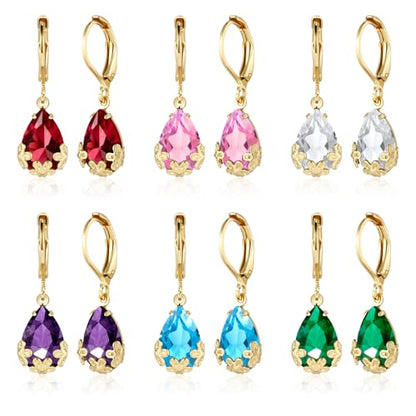 Dangle Earrings for Women Multicolor Crystal Drop Earrings Set Leverback Teardrop Earrings 925 Silver and 14K Gold Plated Hypoallergenic Fashion Cubic Zirconia Dangle Earrings Trendy Jewelry Gifts for Women - style: Teardrop Set-G 2