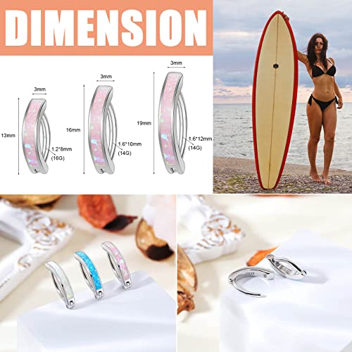 ZS 14G Clicker Belly Button Rings for Women, 925 Sterling Silver Opal Belly Barbell Piercing Reverse Curved Navel Barbell Body Jewelry - color: Pink Opal:14G,10mm