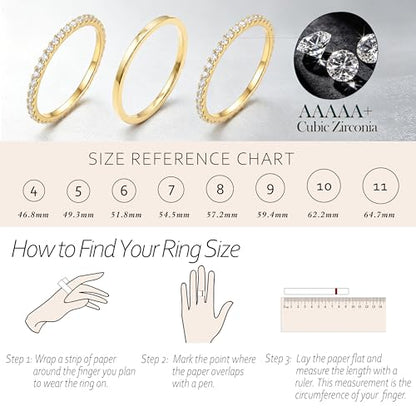 Purplepig Stackable Rings Non Tarnish, Two Tone CZ Eternity Band Set | 14K Gold & 925 Sterling Silver Plated, Waterproof, Wedding/Engagement/Promise Rings, Smart Ring Stackable Bands, Size 4-11 - color: Gold