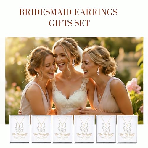 DHQH Bridesmaid Necklace Earrings Set Gifts I Couldn't Say I DO Without You Cubic Zirconia Leaf Pendant Necklace Bridesmaid Proposal Gift Set of 4 6 - color: rose-drop-6set