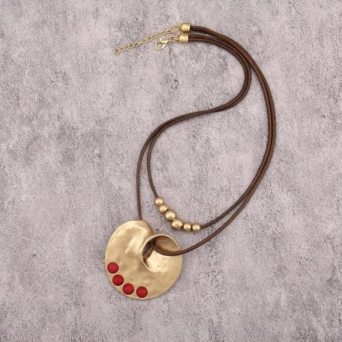 Boho Necklaces for Women Chunky Circle Necklace Bohemian Necklaces | Chunky Boho Necklace for Women Layered Boho Circle Leather Choker Necklace Long Vintage Necklaces Bohemian Jewlery Gifts - style: Bohemian Pendant Necklace