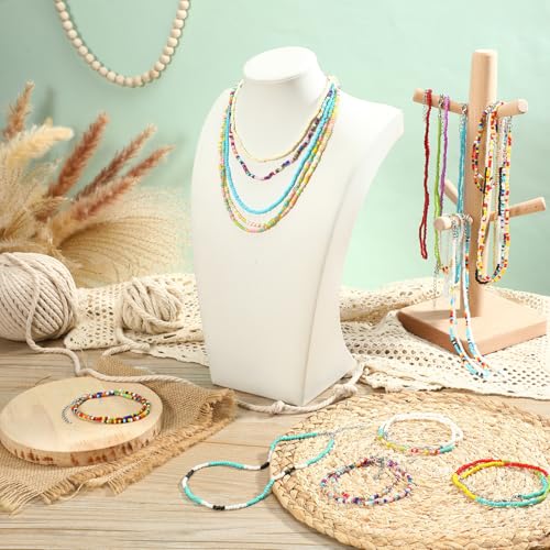 Liliaafar 50 Pcs Beaded Choker Necklace Bulk for Women Boho Seed Bead Choker Set Hawaiian Luau Handmade Turquoise Beach Beads Necklace Chain Adjustable Colorful Cute Bohemian Chain for Women Jewelry