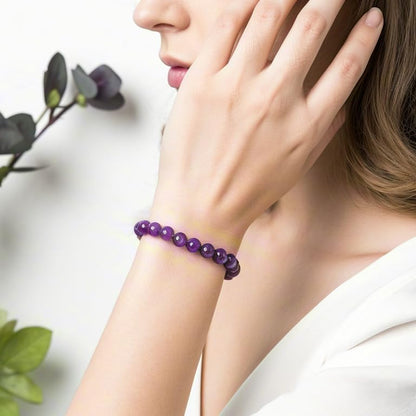Carnelian Bracelet - Stone of Luck,Stretch Natural Stone Crystal Beads Jewelry Gifts for Women Men Unisex - color: Amethyst-Guardian of Love, size: 8mm