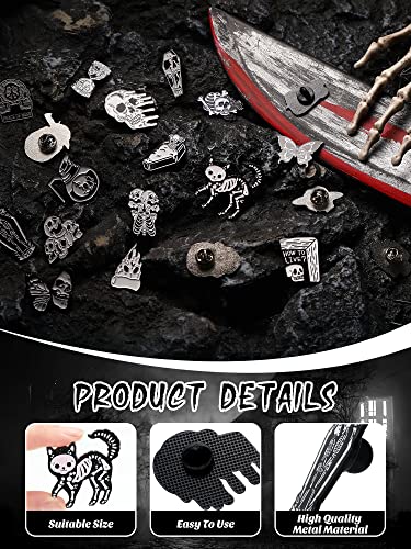 BBTO 20 Pieces Enamel Pins Skull Spooky Skeleton Enamel Pins Set Black Decorative Cartoon Goth Skull Horror Dark Brooch Cute Lapel Buttons for Jacket Backpack Hat Halloween - style: Brooch,Cartoon,Enamel,Lapel