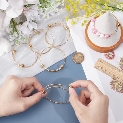 Beebeecraft 6Pcs Adjustable Bangle Bracelets Real 18K Gold Plated Stainless Steel Stackable Half Open Blank Cuff Bangles with Detachable Balls for Jewellery Making Bracelet DIY Crafts Findings - color: Gold, size: 5cm