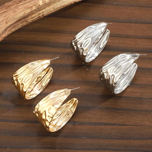 Hoop Earrings for Women Wide Hoop Earrings Large Big Flat Huggie Hoops Earrings Trendy Chunky Hoops Earrings Statement Earrings Jewelry for Women - color: Silver1