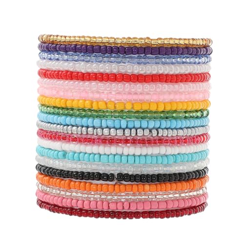 Boho Stackable Seed Beaded Bracelets for Women 18-20Pcs Colorful Handmade Multilayered Rice Bead Bracelet Set Summer Beach Bohemian Jewelry Gift - color: A-Multicolor B