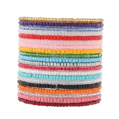 Boho Stackable Seed Beaded Bracelets for Women 18-20Pcs Colorful Handmade Multilayered Rice Bead Bracelet Set Summer Beach Bohemian Jewelry Gift - color: A-Multicolor B