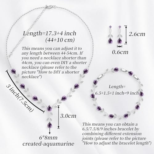 GZWHD Wedding Jewelry Sets for Bride Bridesmaid Women Cubic Zirconia Necklace Earrings Bracelet Set Gift for Mother Friend Wife Daughter Sister Party Prom Jewelry - color: Purple