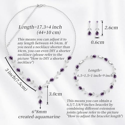 GZWHD Wedding Jewelry Sets for Bride Bridesmaid Women Cubic Zirconia Necklace Earrings Bracelet Set Gift for Mother Friend Wife Daughter Sister Party Prom Jewelry - color: Purple