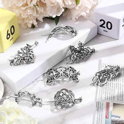 WILLBOND 8 Pcs Viking Celtic Hair Clips Vintage Celtic Knot Hair Slide Sticks Retro Silver Alloy Barrette Hairpins Viking Jewelry Accessories for Women Girls Scarf Sweater Gifts(Classic) - style: Classic