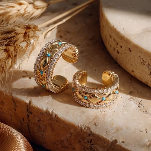 MEVECCO Ear Cuffs Non Piercing For Women 18K Gold Plated Turquiose Pearl Zircons Ear Cuff Earring Clip on Cartilage Fake Hoop Earrings Stack Jewelry Gifts - style: Small Tur -Pair