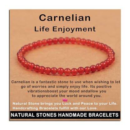 AD Beads Handmade Gemstone Stretch Elastic Bracelet Crystal Healing Reiki Nature's Beauty and Spiritual Essence Unisex (4mm, Carnelian (Life Enjoyment)) - color: Carnelian (Life Enjoyment), size: 4mm