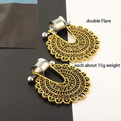 5 Pairs Surgical Steel Ear Tunnels Dangle Gauges For Women Rose Gold Hoop Double Flare Plugs Stretcher - style: 6mm=2g