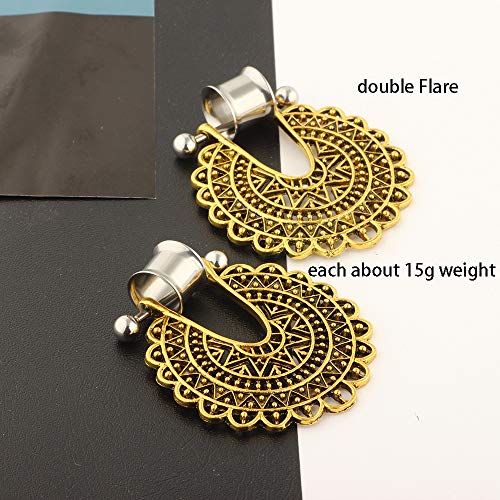 5 Pairs Surgical Steel Ear Tunnels Dangle Gauges For Women Rose Gold Hoop Double Flare Plugs Stretcher - style: 14mm/9/16''