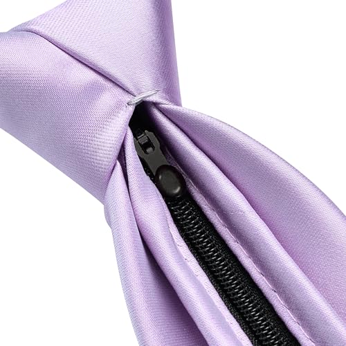 Branduce 3.15"（8cm） Mens Solid Satin Tie Pre-tied Adjustable Zipper Necktie for Business and Wedding - color: Lavender