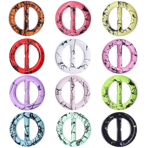 12PCS Silk Scarf Ring Clip T-shirt Tie Clips for Women Fashion Resin Ring Scarves Clasp Waist Buckle for Shirts Clothing Clothing Wrap Holder with 1 Exquisite Box (Inner 30mm/1.18in, Color 12)