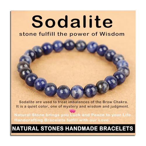 AD Beads Handmade Gemstone Stretch Elastic Bracelet Crystal Healing Reiki Nature's Beauty and Spiritual Essence Unisex (8mm, Blue Sodalite) - color: Blue Sodalite, size: 8mm