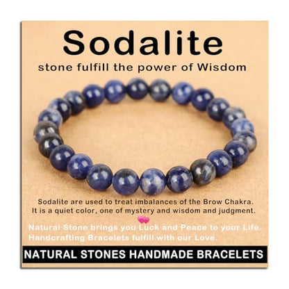 AD Beads Handmade Gemstone Stretch Elastic Bracelet Crystal Healing Reiki Nature's Beauty and Spiritual Essence Unisex (8mm, Blue Sodalite) - color: Blue Sodalite, size: 8mm
