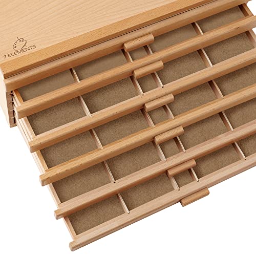 7 Elements 10 Drawer Wooden Artist Storage Supply Box for Pastels, Pencils, Pens, Markers, Brushes and Tools - size: 10-Drawer