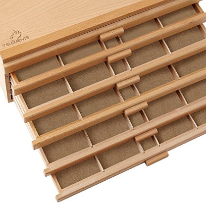 7 Elements 10 Drawer Wooden Artist Storage Supply Box for Pastels, Pencils, Pens, Markers, Brushes and Tools - size: 10-Drawer