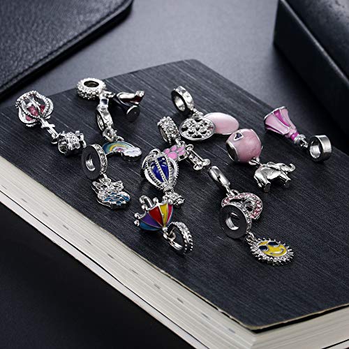 12pcs Mixed Silver Plated Colorful Enamel Alloy Beads Dangle Charms Fits for European Snake Chain Bracelet Necklace DIY Jewelry Making Supplies - color: Bead Charms-2