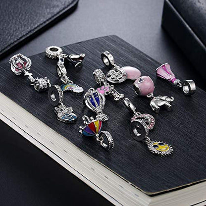 12pcs Mixed Silver Plated Colorful Enamel Alloy Beads Dangle Charms Fits for European Snake Chain Bracelet Necklace DIY Jewelry Making Supplies - color: Bead Charms-2