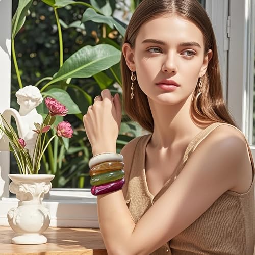Firstmeet Chunky Bold Open Cuff Acrylic Bangle - Oversized Wrist Statement Bracelet for Edgy Style - color: Lignt Brown