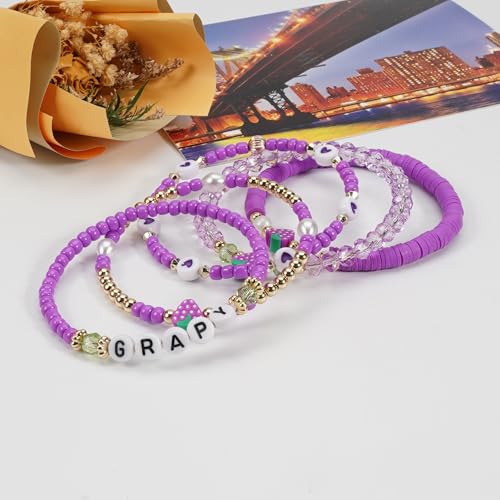 Twinfree Bohemian Cute Fruit Banana Cherry Strawberry Pineapple Mango Polymer Clay Beaded Stackable Stretch Bracelets - color: color 25