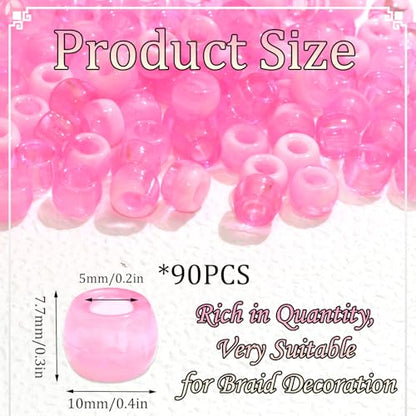 NAISKA 90Pcs Pink Hair Beads for Kids Girls Small Beads for Hair Cute Dreadlock Beads Acrylic Hair Beads for Braids Tiny Pony Beaded Hair Clips Toddler Loc Beads Jewelry - color: Pink