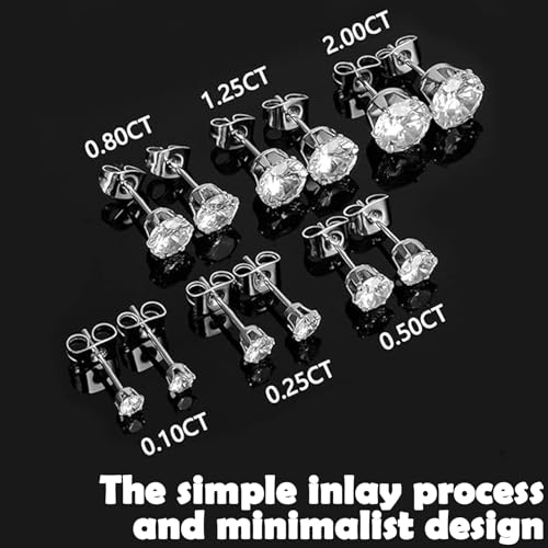 Stud Earrings Set, Round Clear Cubic Zirconia Ear Studs for Women and Men Sensitive Ears Stainless Steel CZ Earrings Hypoallergenic Cubic Zirconia Earrings Set Small Piercing Earring, 6 Pairs - color: 6-claw