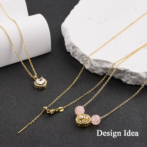 GTVOODX 10 Pack Gold Plated Necklace Chain Bulk Adjustable Stainless Steel Dainty Cable Chain for Jewelry Making with Rubber Stopper Beads - color: Gold Cable