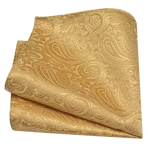 GUSLESON 3.15"（8cm） Mens Tie and Lapel Pin Paisley Necktie Hankerchief Cufflinks Set for Men - color: Gold
