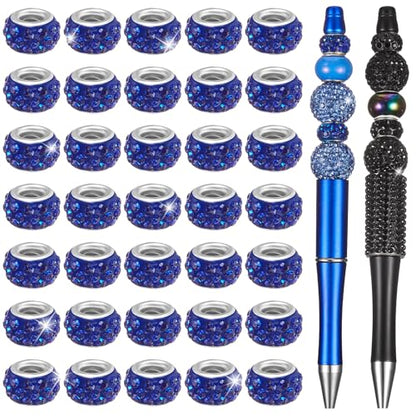 Junkin 120 Pcs Large Hole Beads 11 mm European Crystal Charm Spacer Rhinestone Colorful European Beads for Pens Making Bulk Beadable Pens Jewelry Making Supplies DIY Crafts Bracelet(Dark Blue) - color: Dark Blue