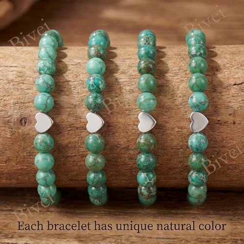 Bivei Crystal Stretch 6mm Bracelets for Women | Handmade Natural Stone Beaded Stretch Bracelet, Stainless Steel Heart Bead, Tranquility Yoga Gift Jewelry for Women - color: African Turquoise - Transformation