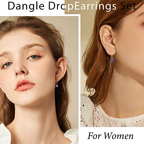 Multicolor Crystal Dangle Studs Earrings Set for Women 925 Silver Hypoallergenic Dangle Earrings Leverback Drop Earring Fashion Cubic Zirconia Leverback Stud Earring Sets Trendy Cubic Zirconia Jewelry Gifts for Women - style: 6-T-S