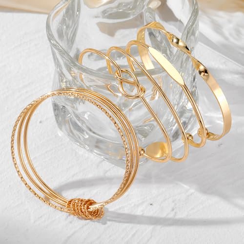 GIGB PBDK Chunky Stackable Gold Cuff Bracelets Set for Women Boho Multi Layer Silver Open Bangles Adjustable Geometry Bracelets Jewelry Accessories - color: Gold