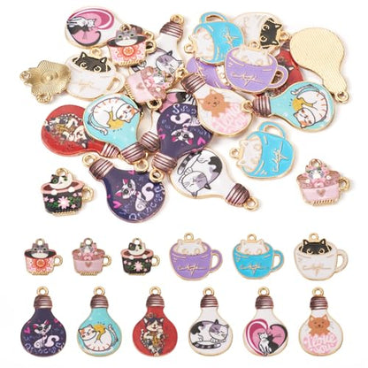 Enamel Cat Charms Alloy Enamel Pendants Cute Animal Pendants Lovely Cute Kitty Charm for Bracelet DIY Necklace Earrings Keychain Dangle Craft Jewelry Making - style: Light Bulb Cat