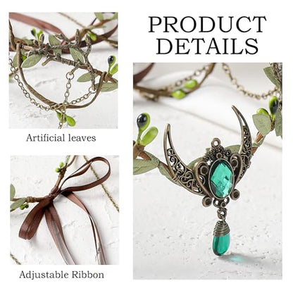 MOSTORY Woodland Elf Crown for Women - Medieval Elf Headpiece with Tassel for Renaissance Renfaire Fae Cosplay Viking Outfit - color: Bronze-green