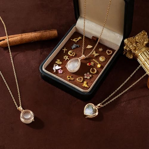 Memory Locket Charm Flat Round DIY Picture Photo Necklace Making Kit Chain Necklace Living Floating Glass Photo Frame Pendant for Women Men Wedding Christmas Jewelry Making - style: Flat Round