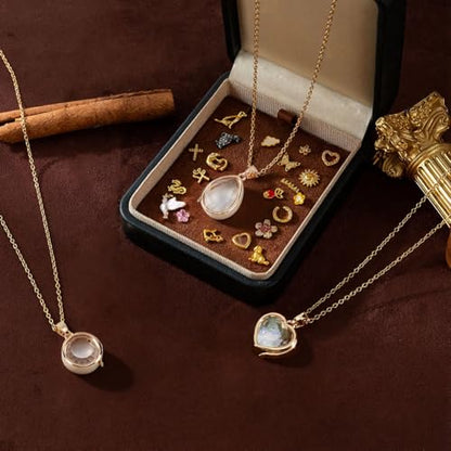 Memory Locket Charm Flat Round DIY Picture Photo Necklace Making Kit Chain Necklace Living Floating Glass Photo Frame Pendant for Women Men Wedding Christmas Jewelry Making - style: Flat Round