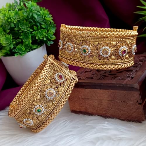 Efulgenz Indian Bridal Wedding Bollywood Big Broad Bracelet Bangle Set - color: Gold, size: 2-4
