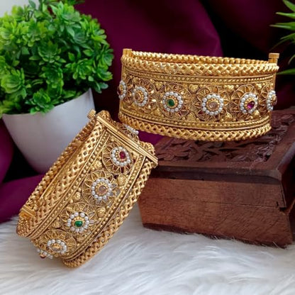 Efulgenz Indian Bridal Wedding Bollywood Big Broad Bracelet Bangle Set - color: Gold, size: 2-4