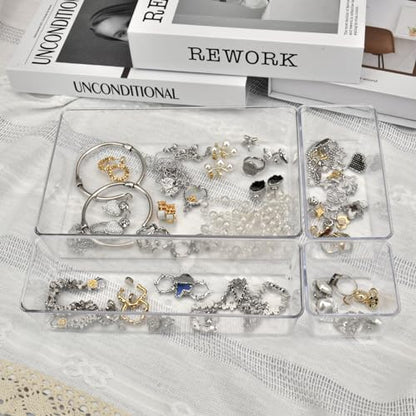 Manalete Drawer Organizers Set of 15, 4 Sizes Clear Plastic Drawer Organizers and Storage Bins for Kitchen, Bathroom, Office, Dresser Desk Drawer Organizer Tray for Jewelry, Makeup, Junk, Gadgets - size: 15Pack(0-0-1-2-5-7)