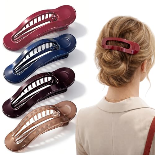 4.5" Lay Down Flat Hair Claw Clips for Driving Yoga Gifts, 4 Pcs | Large French Clips Duckbill Alligator Hair Accessories Side Slide Barrettes for Thin Fine Long/Mediun Thick Hair