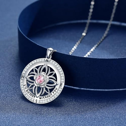 Compass Necklace Sterling Silver Nautical Graduation Gift | 925 Sterling Silver compass pendant with meaningful nautical design, jewelry for women, graduation and travel gift - color: Pink