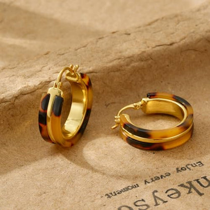 Dr's gift Chunky Leopard Print Earrings for Women 14K Gold Plated Statement Huggie Hoop Earrings Brown Acrylic Tortoise Resin Cheetah Trendy Jewelry - color: Leopard 2