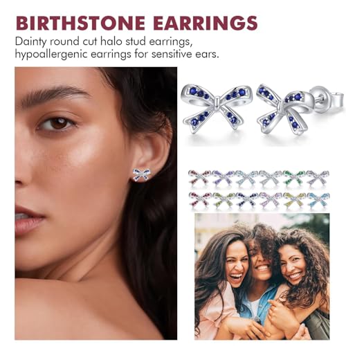 925 Sterling Silver Birthstone Bow Stud Earrings for Girls Women Bow Jewelry Birthday Gifts for Teens Kids Girls Bowknot Stud Earrings - color: 09.September