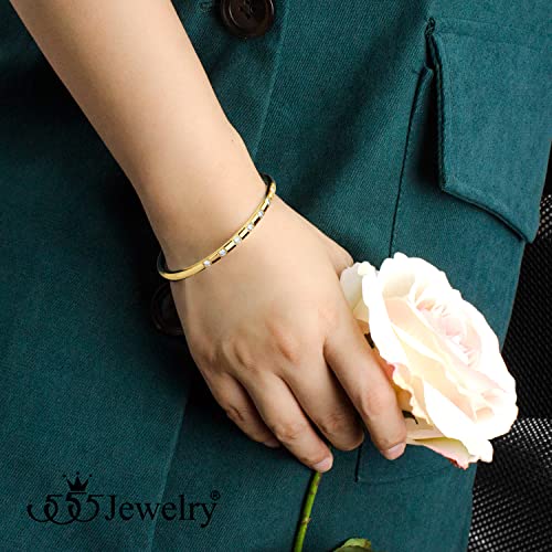 555Jewelry Stainless Steel Thin CZ Cuff Hinged Bangle Bracelet for Women - color: Gold